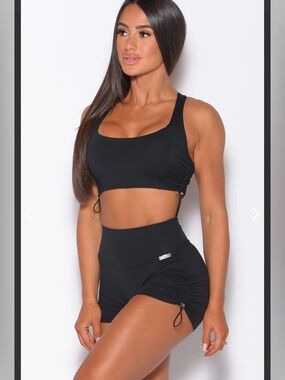 New Set Bombshell Sportswear Black Athletic toggle bra and Side Shorts